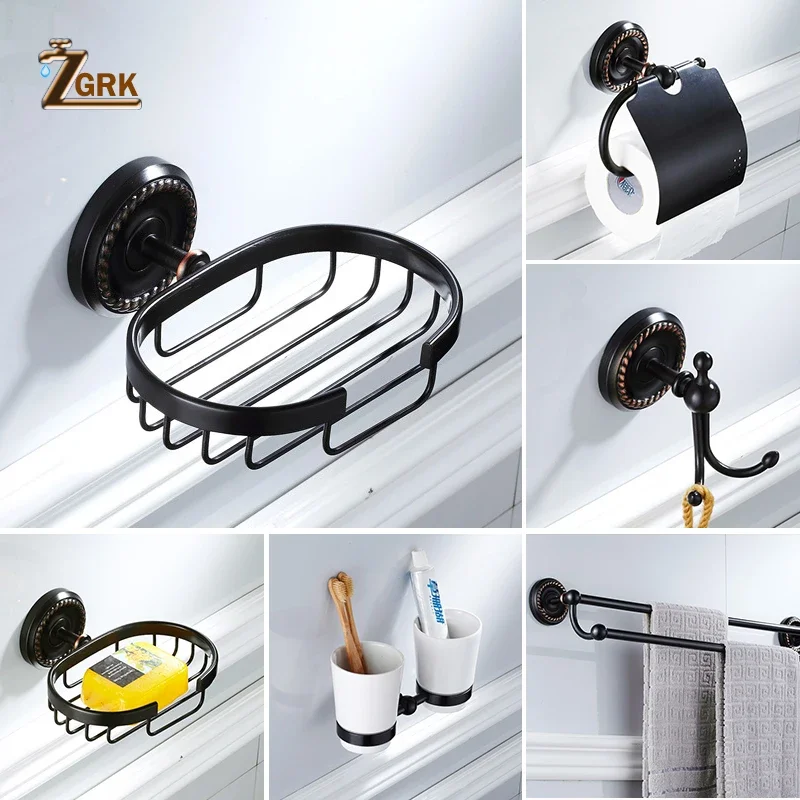 Zgrk-escova de banheiro estilo europeu, preto, bronze, espelho dobrável, luxo, residencial, redonda, anel de toalha, kit de hardware para banheiro