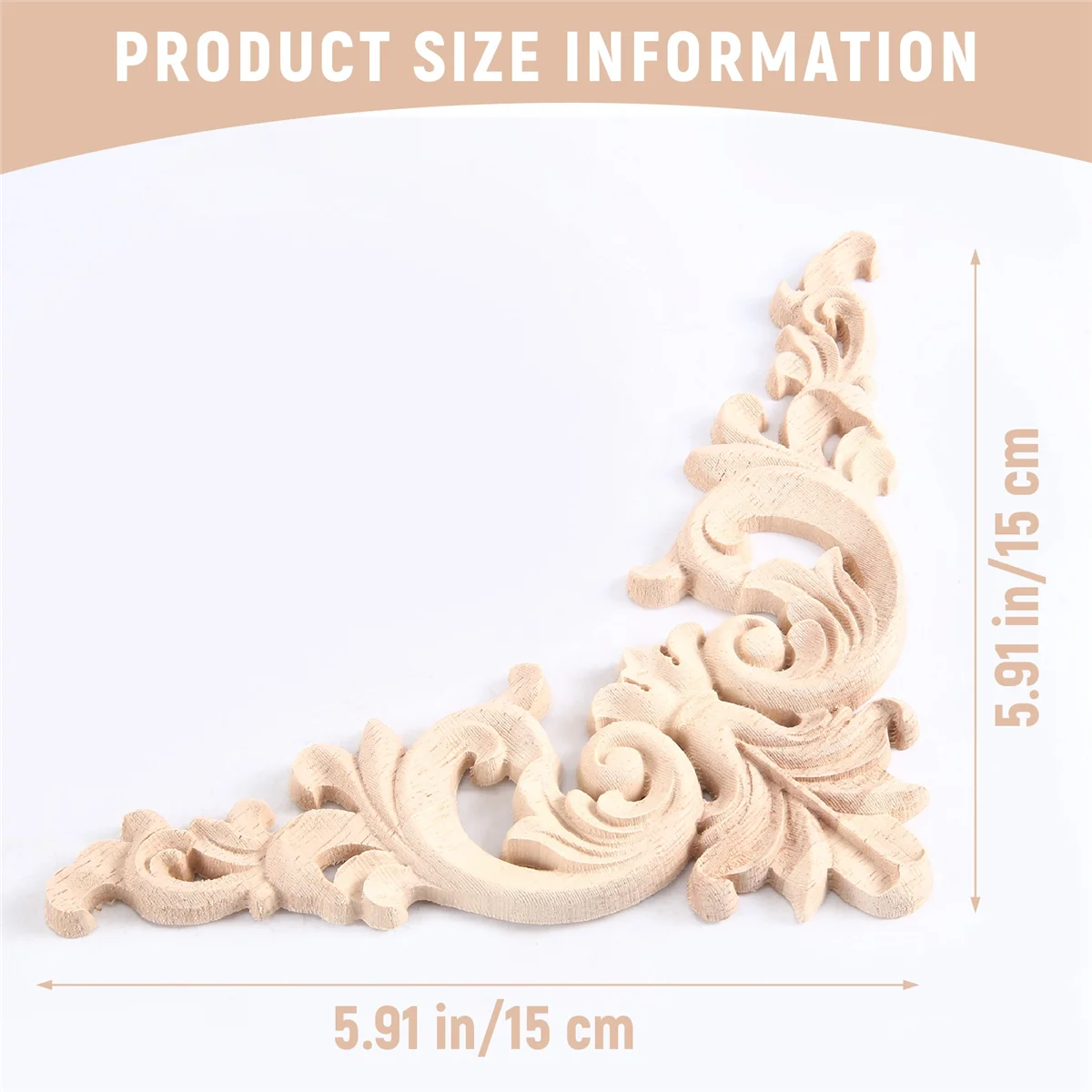 Applique ad angolo intagliato in legno di gomma da 15*15cm squisita non verniciata