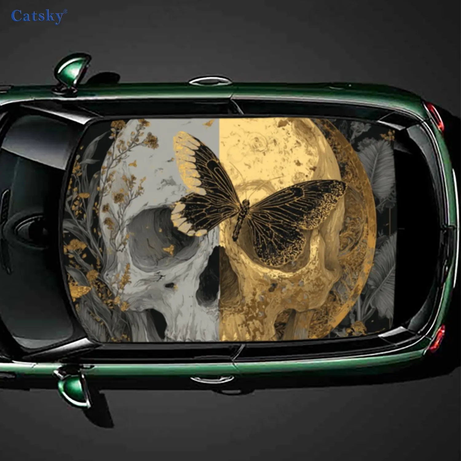 Butterfly And Skull Pattern PVC Car Roof Sticker, Self-Adhesive Waterproof Car Vinyl Decal, Car Decoration Protection Stickers,