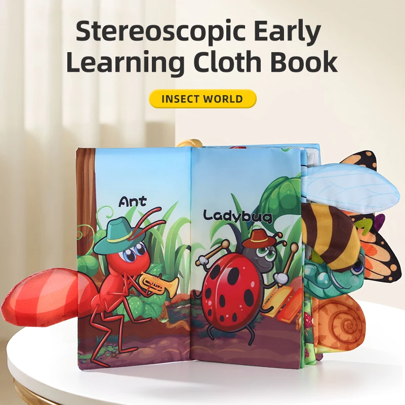 Baby Cloth Book Baby Toys 0-3 Year Old Infant Early Education Toys Six page insect cloth book