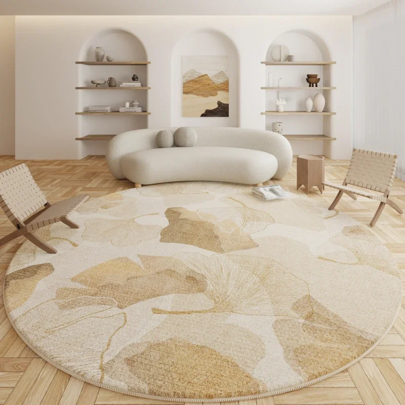 Cream Style Living Room Decoration Round Carpet Light Luxury Rugs for Bedroom Fluffy Soft Study Rug Thick Plush Lounge Floor Mat