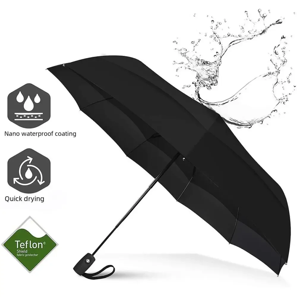 Automatic Folding Umbrella Windproof Breathable One-Click Open Close Popular Tri-Fold Parasol Portable Compact Outdoor Accessory