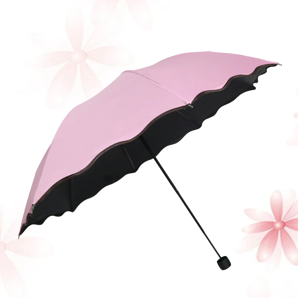 

Lotus Leaf Brim Umbrella 8 Ribs Foldable Sunscreen Woman Pink Flower Pattern UV Protection Lightweight Portable