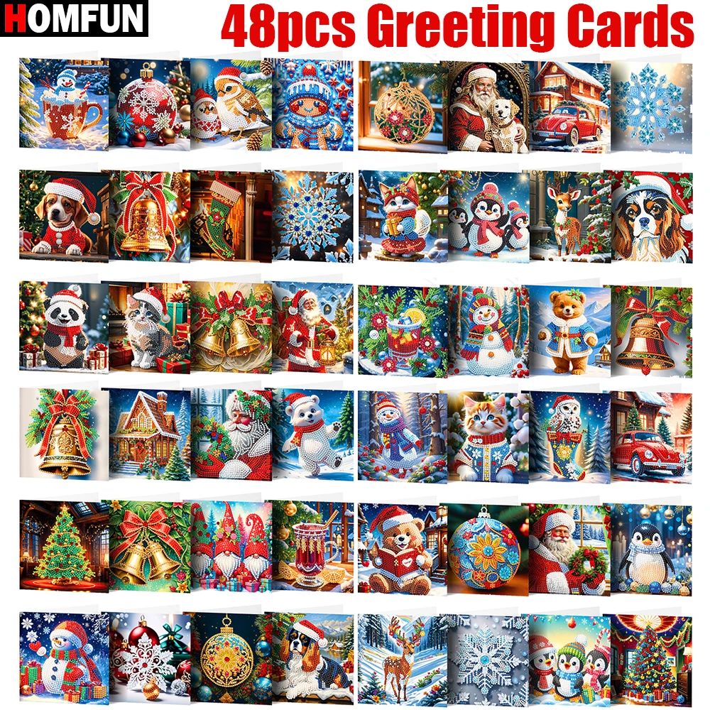 HOMFUN 48pcs Christmas Diamond Painting Kit - Greeting Cards for Blessings and Wishes, DIY Handmade Gifts for Holiday Parties