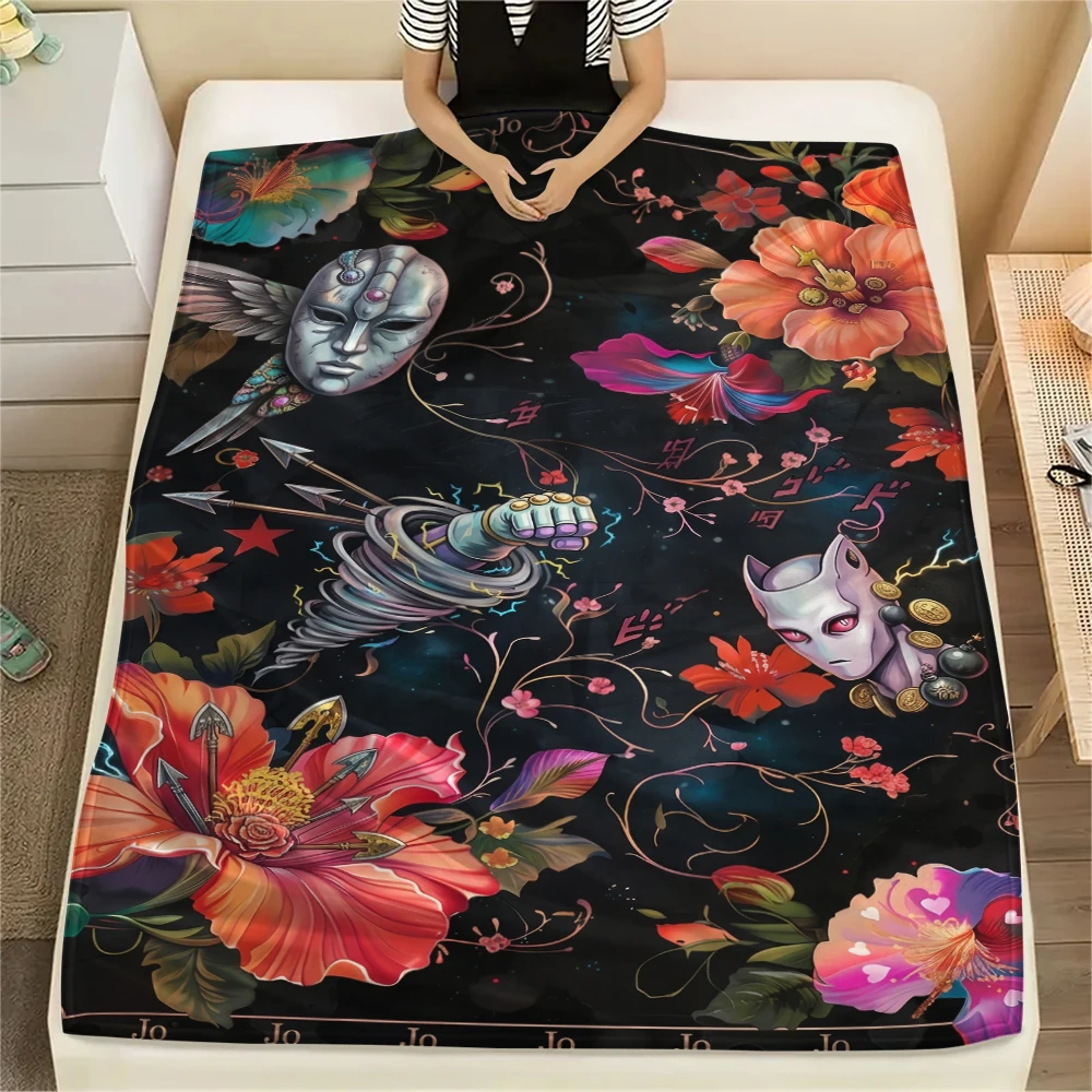 Anime JOJO Printed Flannel Blanket Warm Comfortable Throw for Bed Couch Sofa Picnic Travel Essential Cartoon Design-Xin