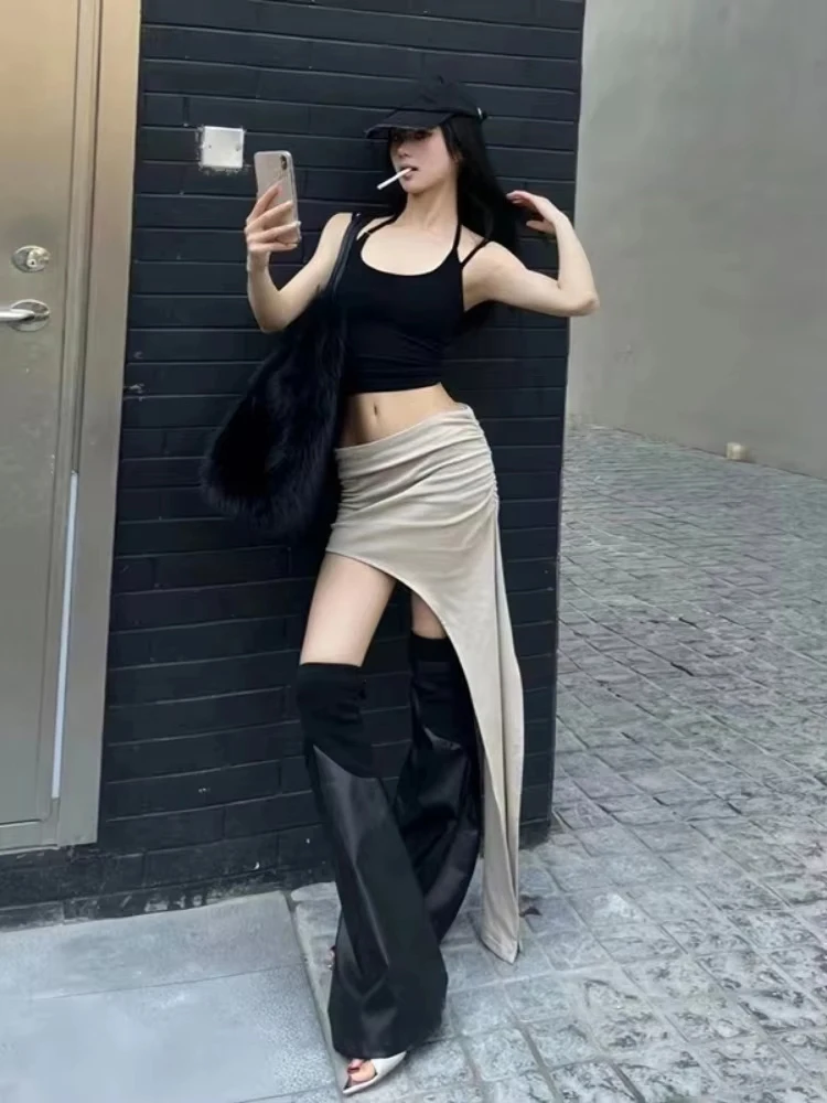 Y2K Aesthetic Solid Skirt for Women Irregular Vintage Jupe Faldas Mujer De Moda Streetwear Summer Pleated Grunge Skirts