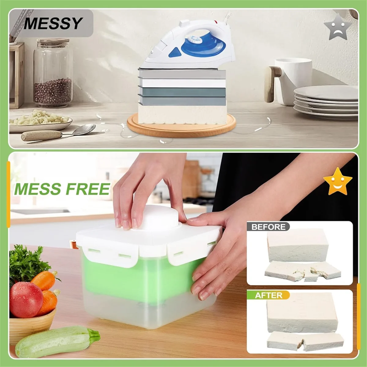 Tofu Press, Adjustable Tofu Press Dishwasher Safe, Large Vegan Tofu Presser Drainer with Drip Tray, Speed Up Removing