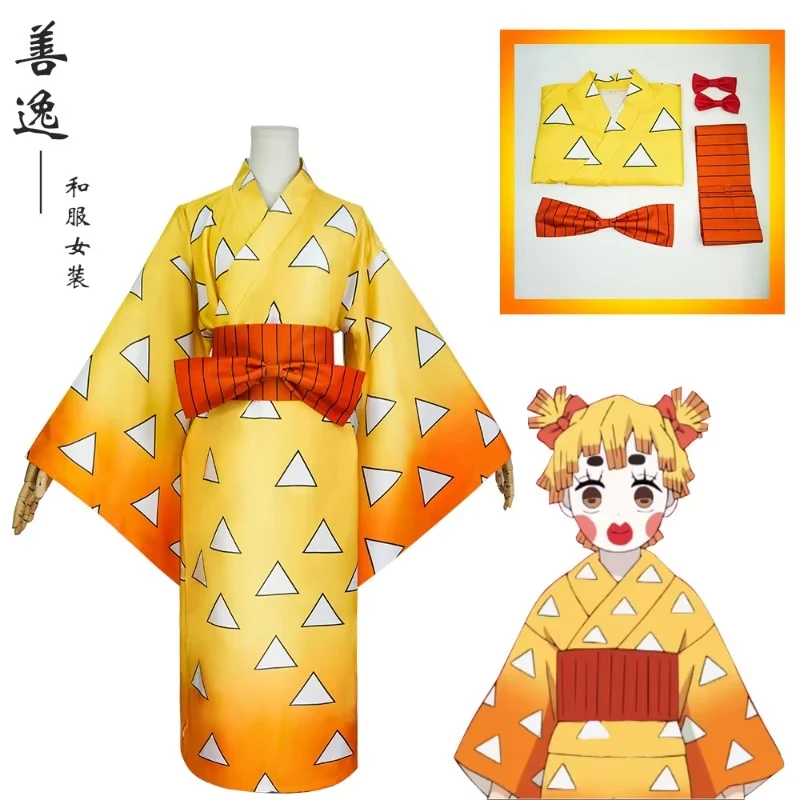 Agatsuma Zenitsu Kimono Anime Bedrucktes Kimono-Kleid Cosplay-Kostüm Kamado Tanjirou Hashibira Inosuke Kimet-Su No Yaiba Staffel 2