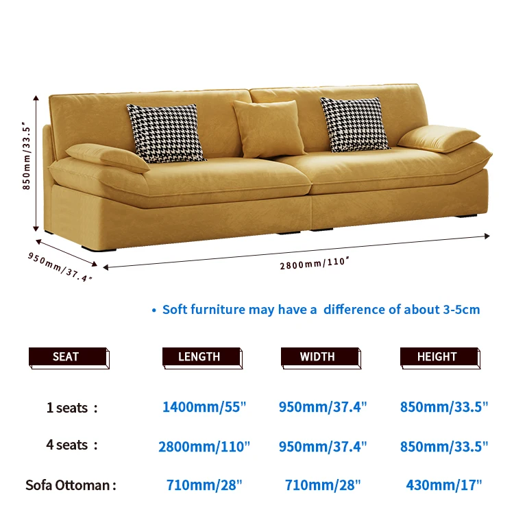 Modern Frosted Fabric Simple Sofa for Large Family Living Room Minimalist Cloth Couches for Villa Direct From Foshan Factory