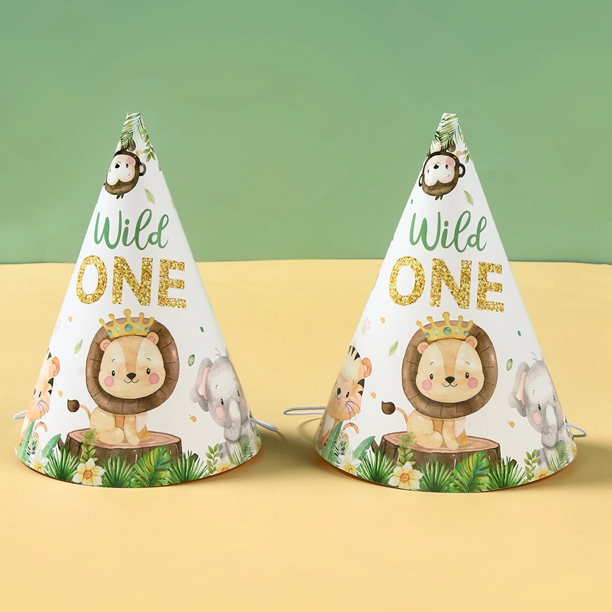 Jungle Animals Birthday Paper Hat Jungle Safari Happy 1st Birthday Party Decorations Kids Wild One Forest Baby Shower Supplies