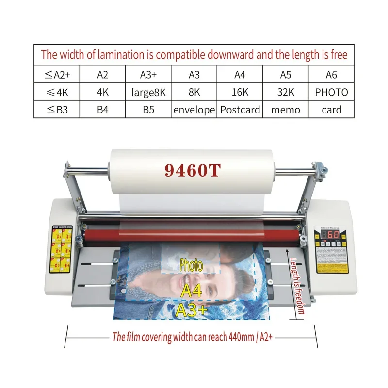 Four Roller Paper Laminating Machine 9460T English Version Cold Hot Laminator Rolling Machine Film Photo Laminating M