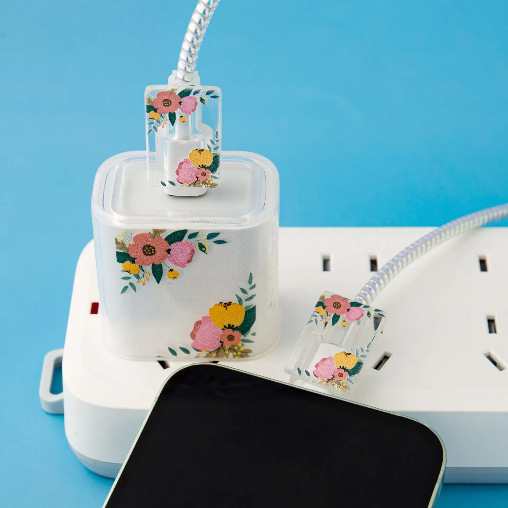 5pcs Flower Charging Data Cable Protector Winder Accessories For iPhone 18W/20w Fast Charging Charger Protective Cover