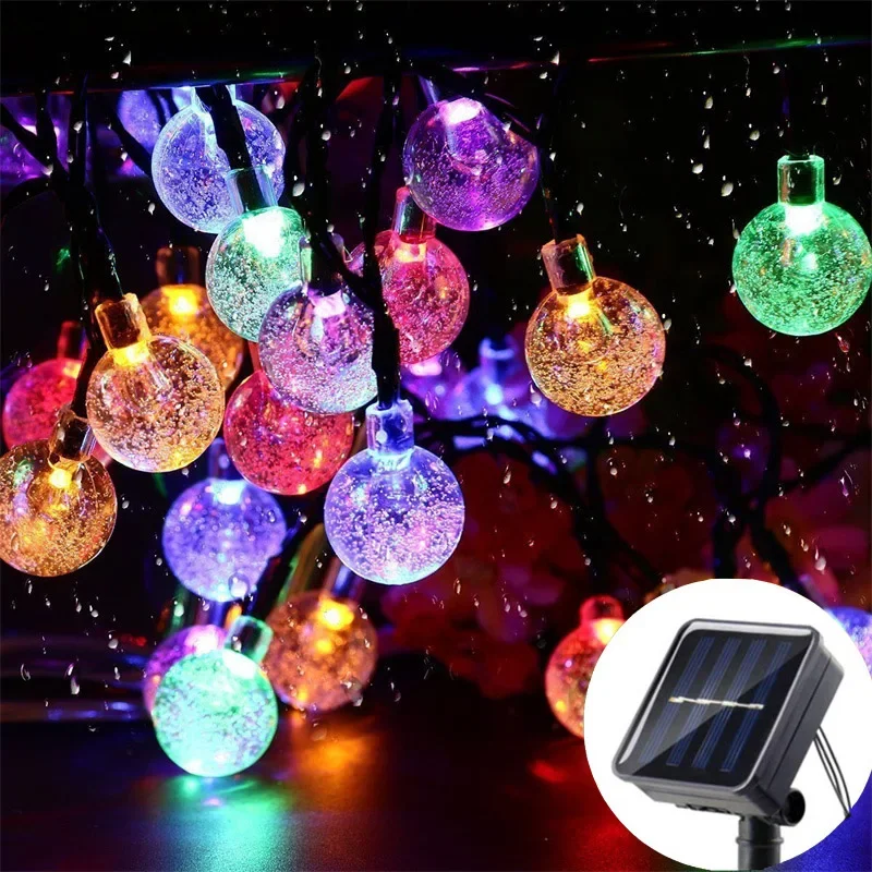 1pc Solar-Powered Bubble Ball LED String Light Waterproof Outdoor Garden Corridor Courtyard Decoration 20LED/50LED/100LED