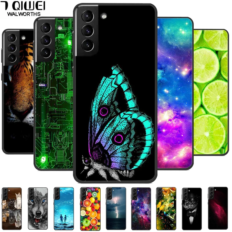 For Samsung Galaxy S21 Ultra FE Case Black Silicone Soft TPU Butterfly Ocean Case For Galaxy S21 Plus Cartoon Luxury For S21case