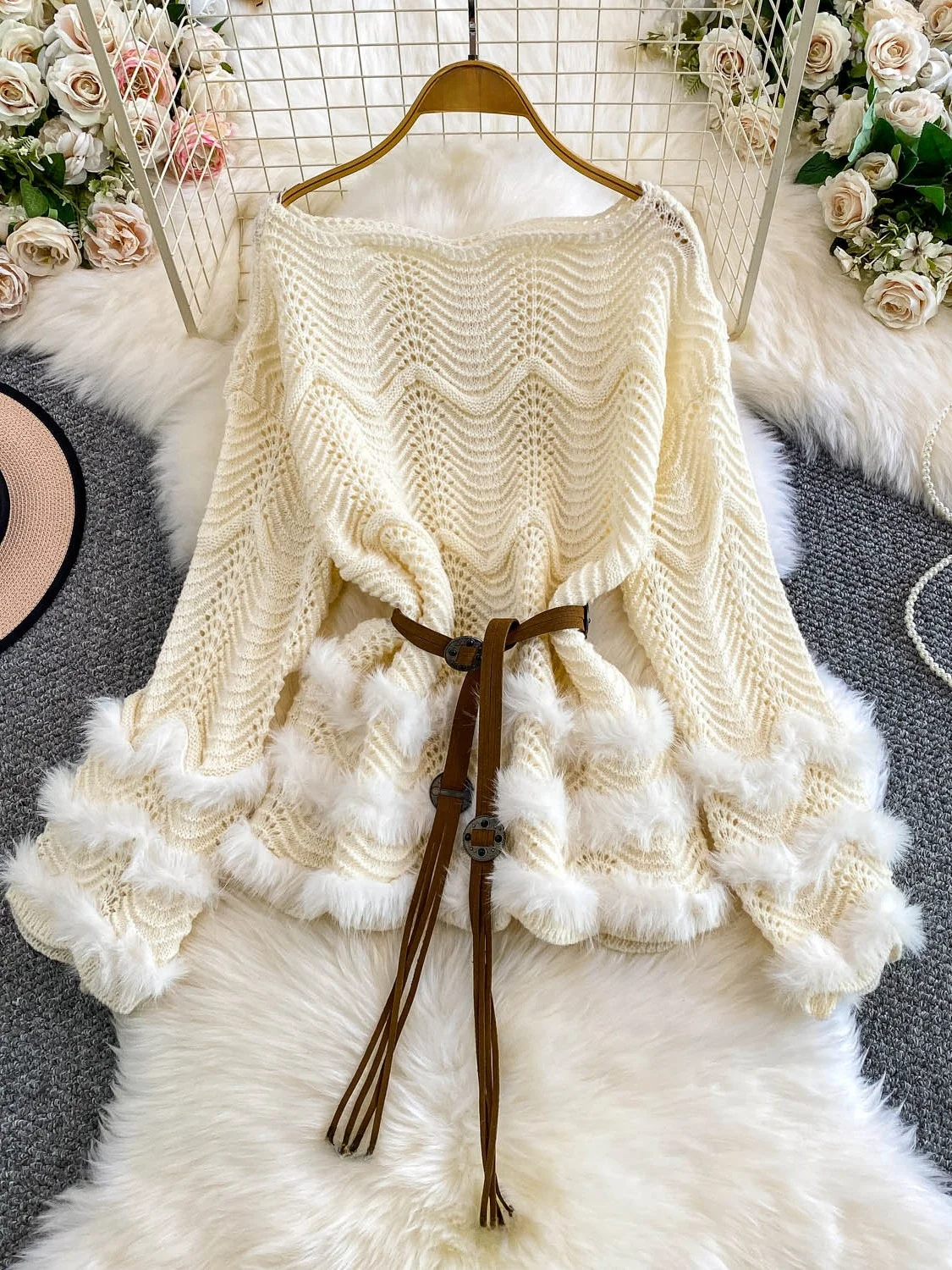 

Retro One oulder Knitted Sweater Women's Autumn Winter Soft Plu Slimming Versatile Long Sve Top Faionable Commute Sle