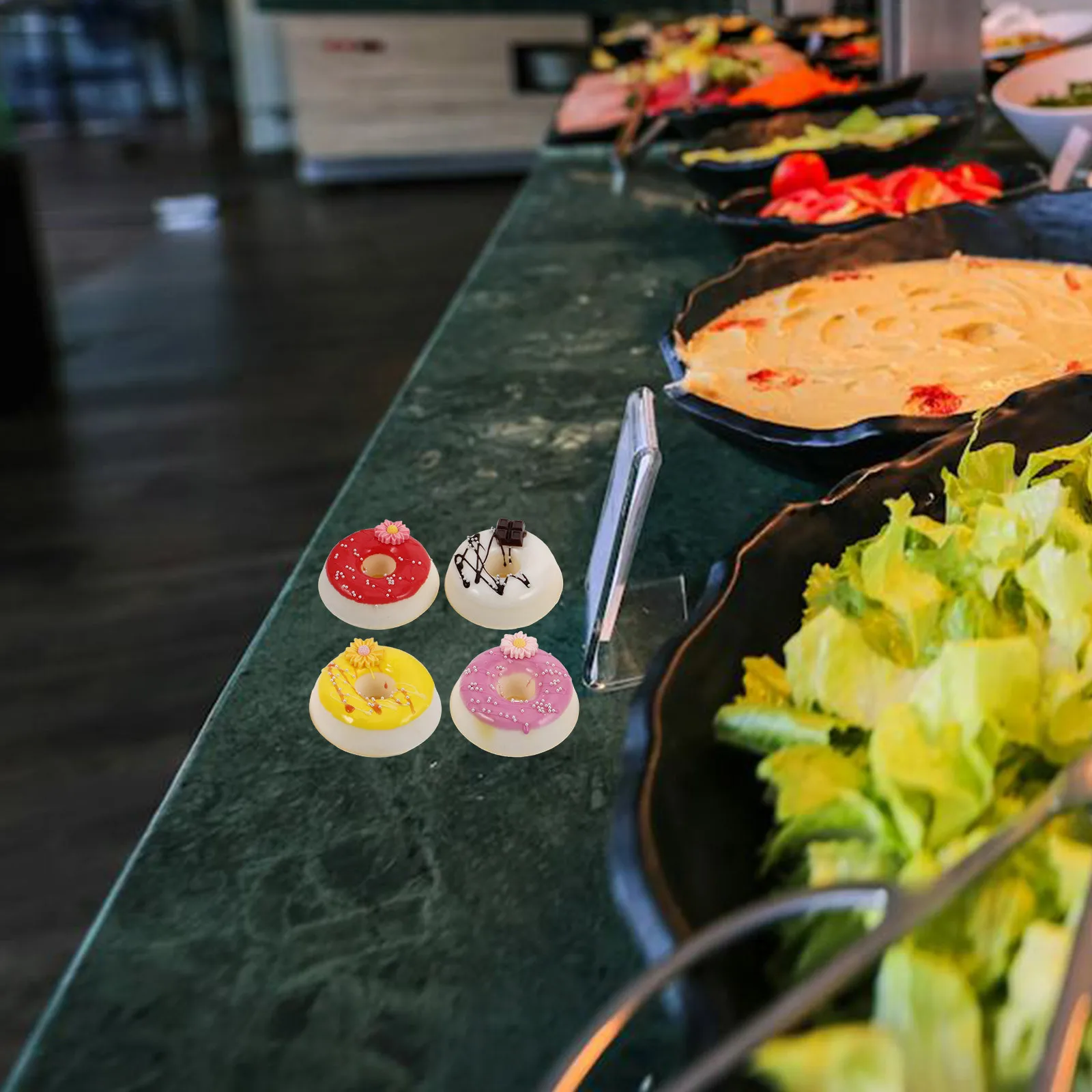 

4Pcs Simulation Food Donuts Artificial Mini Donut Decorations for Birthday Party Table Centerpiece Cake Topper Display