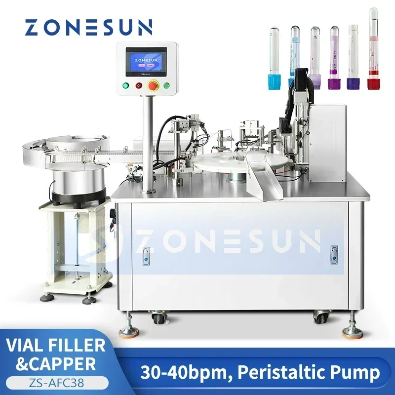 ZONESUN ZS-AFC38 Reagent Tube Filling & Capping Machine Automatic Feeding Monoblock Liquid Packaging