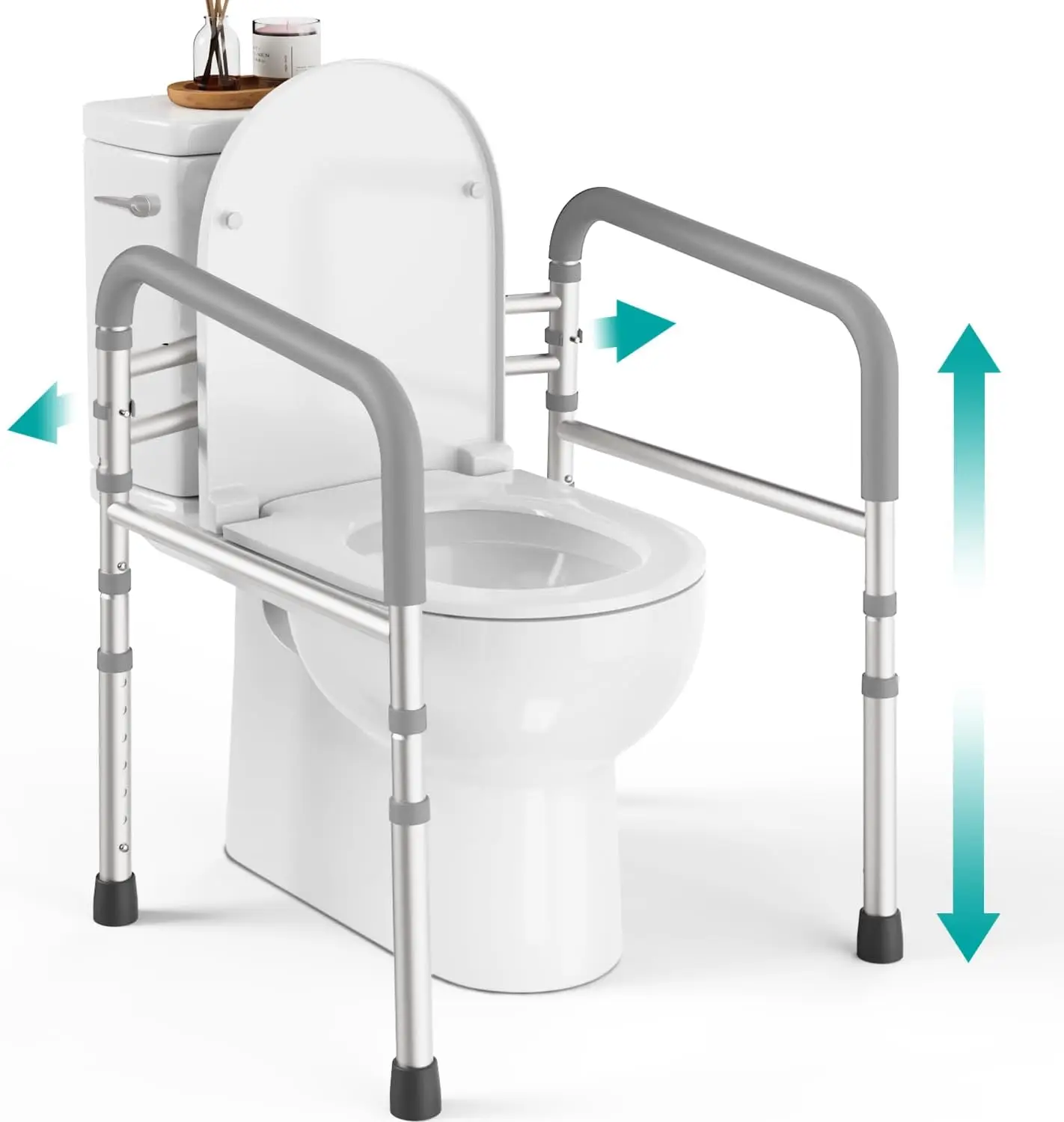 

Adjustable Toilet Safety Rails for Elderly and Disabled, 350 lb Capacity, Tool-Free Assembly, Grey