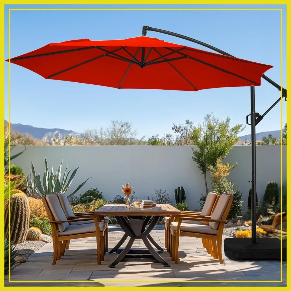 

10ft Offset Cantilever Patio Umbrella with Cross Base, Orange Red