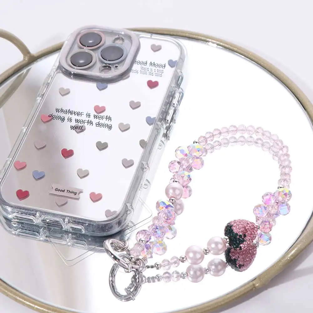 

With Clip Strawberry Crystal Pendant Short Anti-lost Bling Strawberry Phone Chain Ins Jewelry Pearl Mobile Phone Lanyard