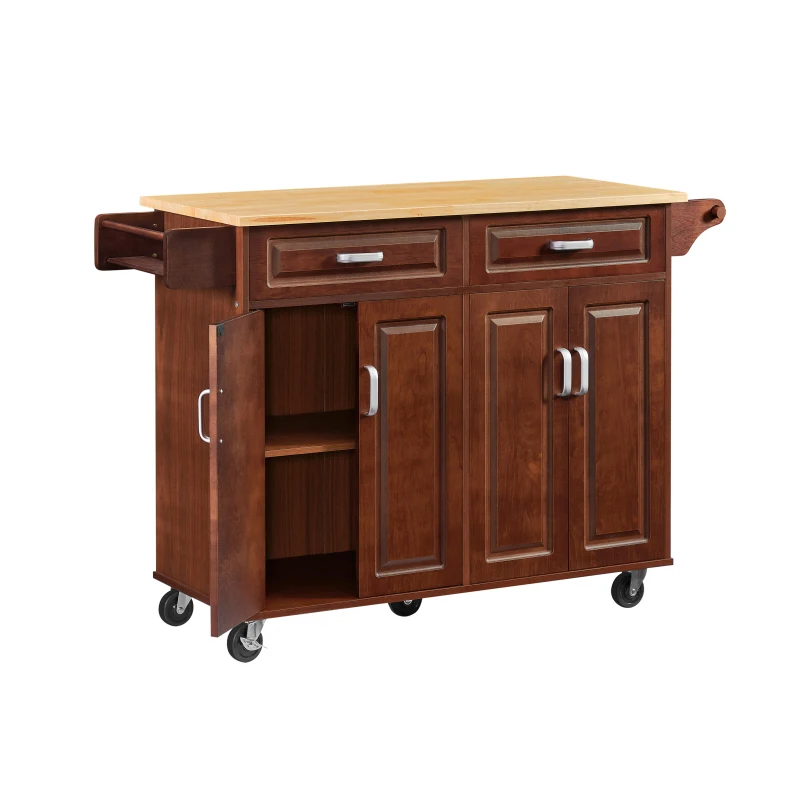 Mobile Kitchen Island Cart With 2 Drawers