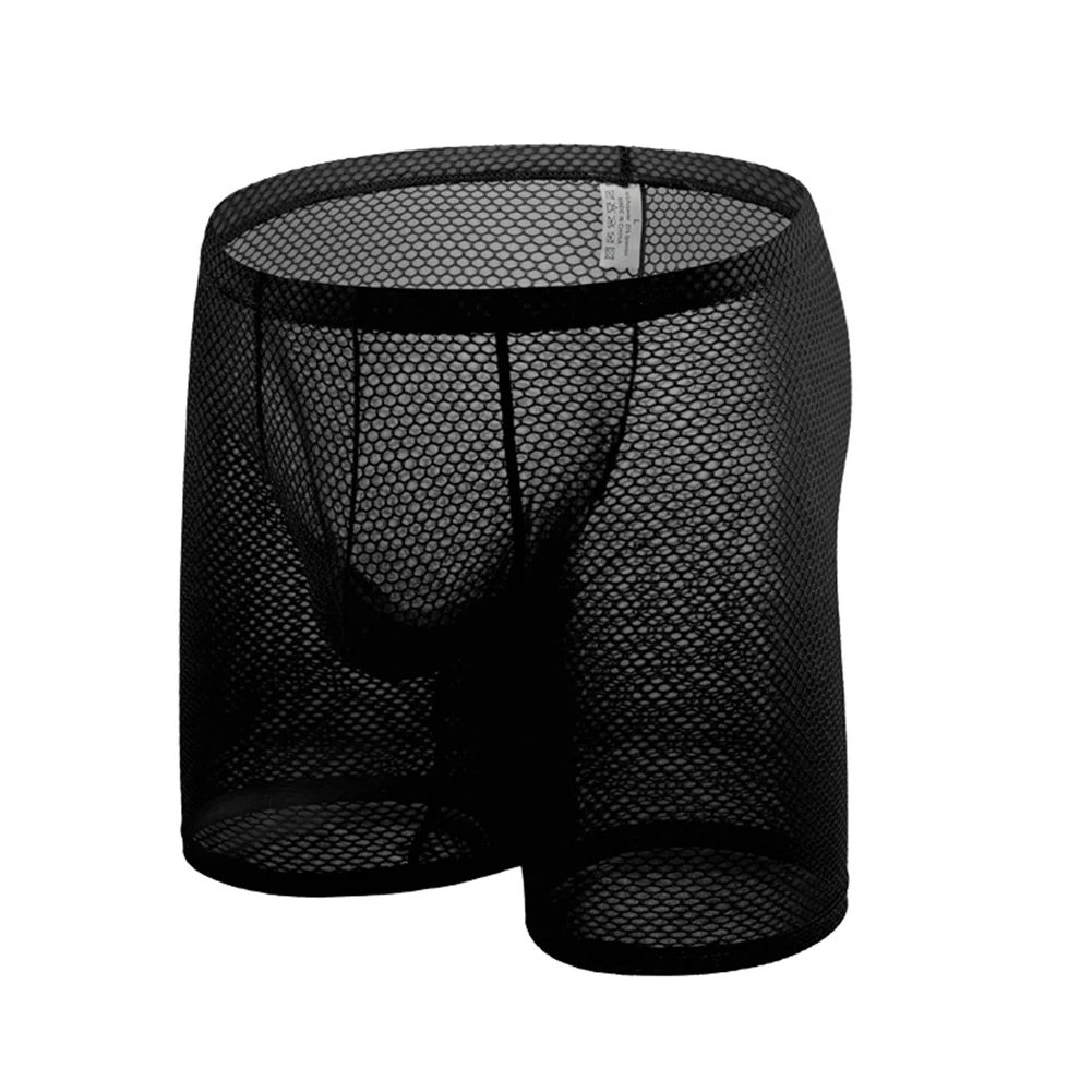 

Men's See Through Boxers Shorts Pouch Briefs Long Leg Trunks Elastic Underwear Boxers Hombre Breathable Underpants Knickers