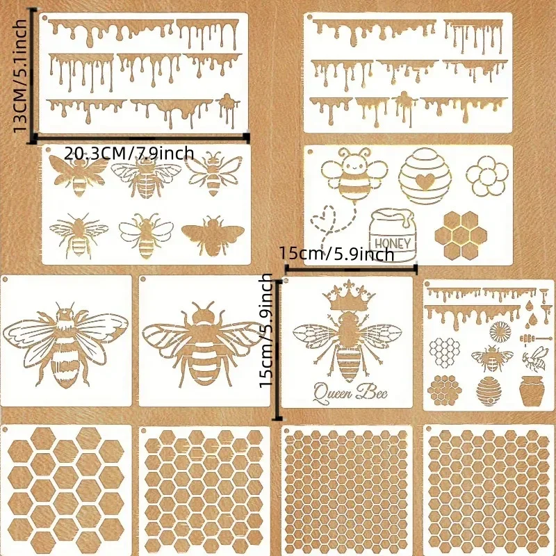 12Pcs/Set Bee Hive Honey DIY Layering Stencils Painting Scrapbook Coloring Embossing Album Decorative Template