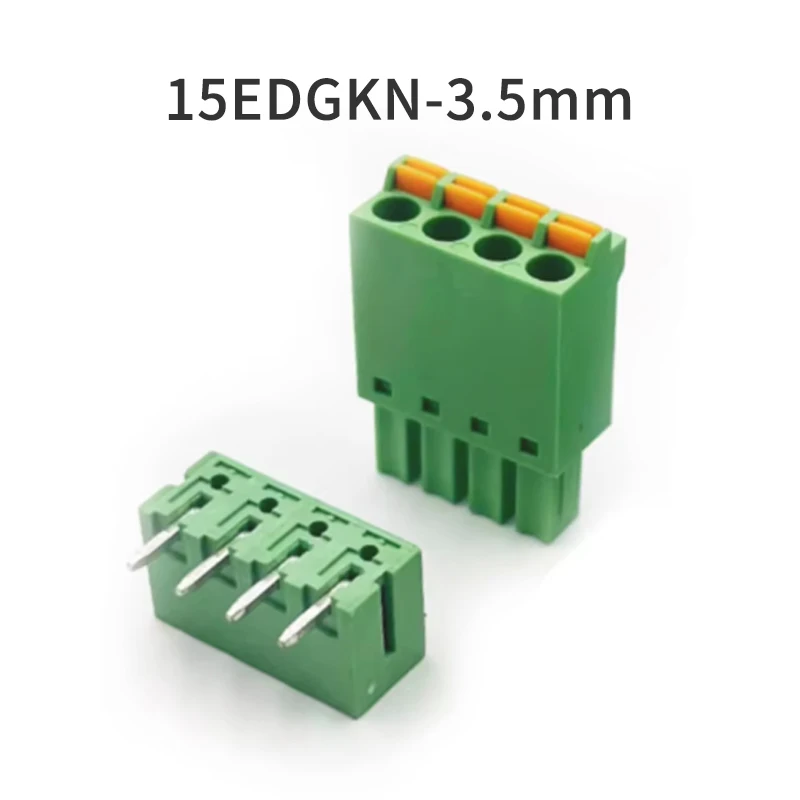 (1 Pcs) Screwless PCB Terminal Block 15EDGKN-3.5mm Bent Pin + Hole Holder Spring Press Plug-in 2EDG Male and Female 2P 4P~20P