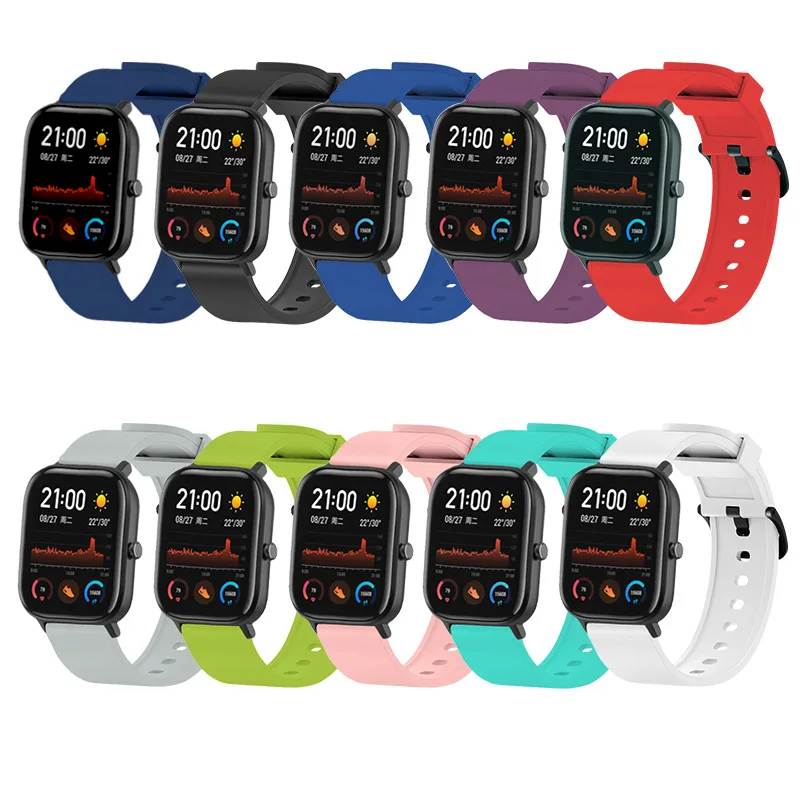 20 مللي متر 22 مللي متر لينة سيليكون حلقة دائرية ل Amazfit GTS 4/2/2e/GTS2 Mini/3 GTR 42/47 مللي متر/GTR2/2e/3/4/3 برو سوار Amazfit bip حزام