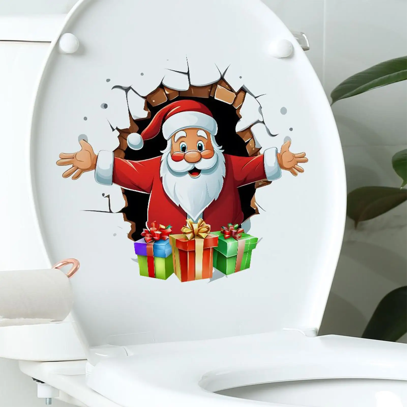 1pcs Christmas Father Christmas Pattern Toilet Stickers, Self-Adhesive Moisture Resistant Removable Adhesive for Home Wall Door