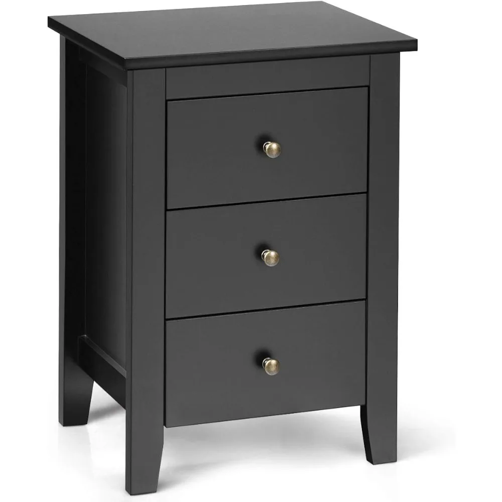 Nightstand with 3 Drawers, Wooden Side Table w/Solid Wood Legs & Storage Cabinet, Bedside Accent Sofa Table for Bedroom Small S