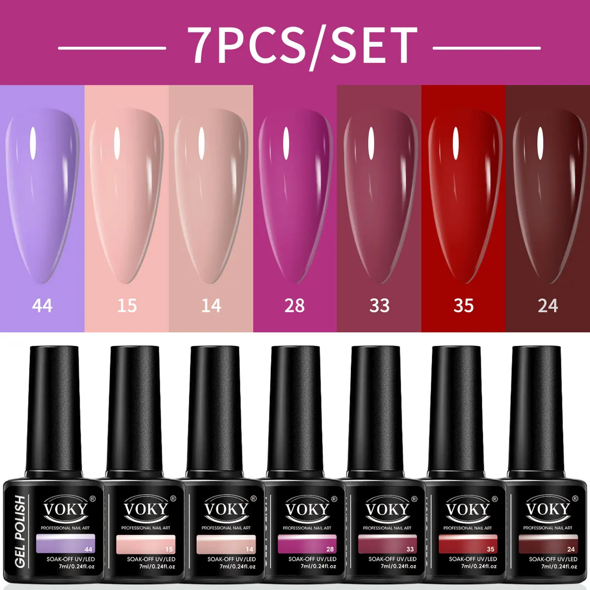 ชุดยาทาเล็บเจล VOKY 7 ชิ้น ชุดยาทาเล็บเจล UV กึ่งถาวร - รูปแบบของเหลว ชุดเริ่มต้นทำเล็บแบบโฮมเมด