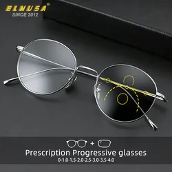 BLMUSA Ultralight Titanium Reading Glasses Men Vintage Round Anti Blue Light Glasses Progressive Photochromic Customized Glasses