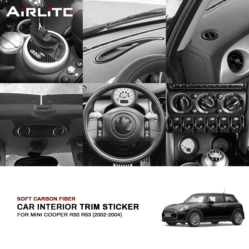 

For MINI Cooper R50 R53 2002-2004 Soft Carbon Fiber Car Central Control Gear Lever CD Air Outlet Panel Trim Sticker Accessories