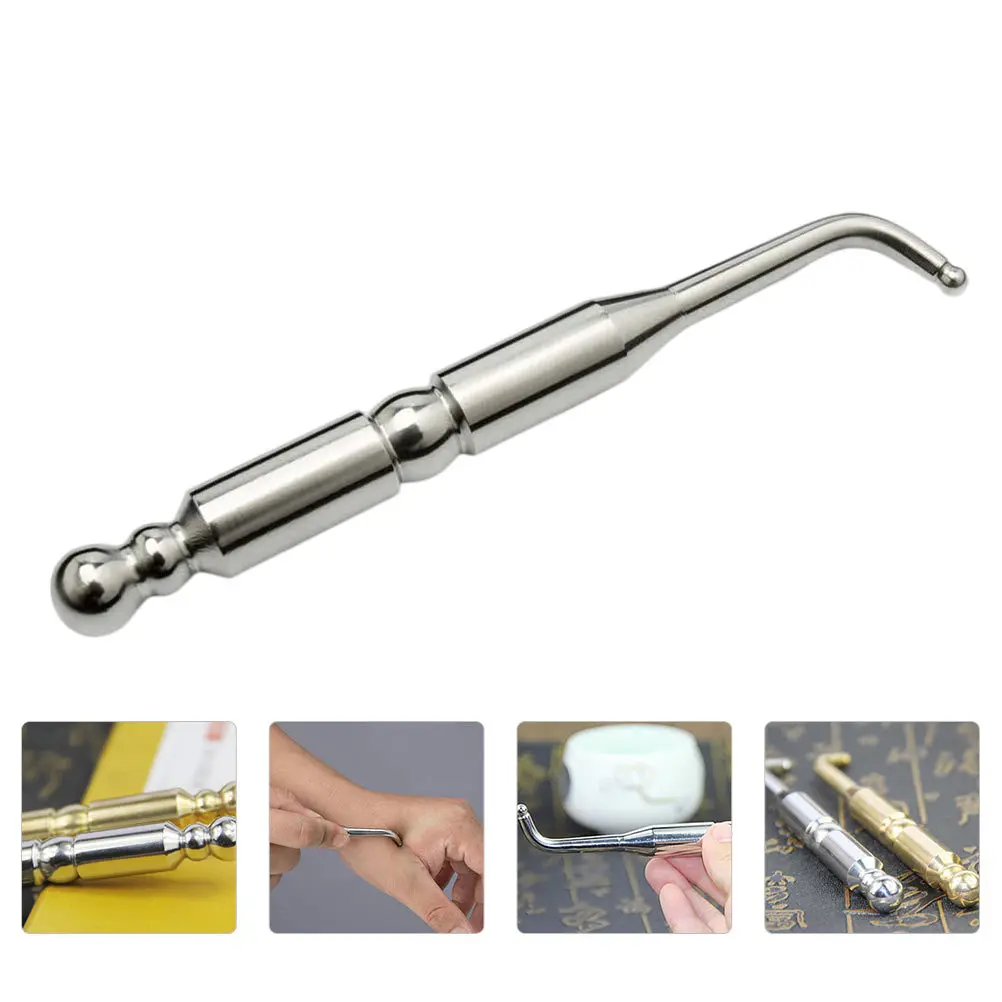 

1pc Ear Acupoint Search Massage Pen Silver Non-Slip Handle Rounded Tip Portable Pain Relief Tool Home Therapy Body Massage Stick