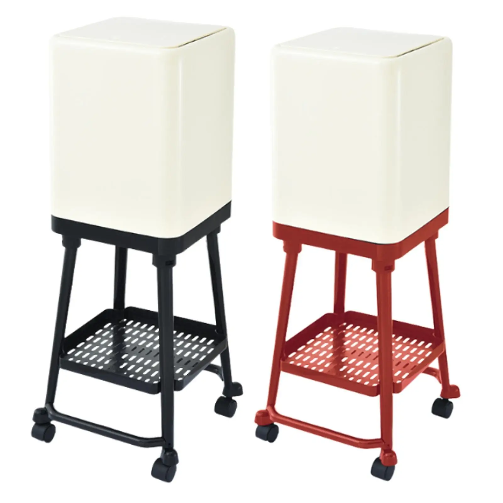 바퀴 달린 쓰레기통 이동식 쓰레기통 창의적이고 하단 선반 높은 발판