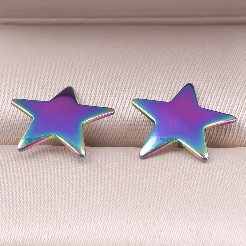 Plain Five-Pointed Star Jewelry Stainless Steel Earrings For Women Men Accessories Pentagram Ear Stud With Earplug Korea Earring