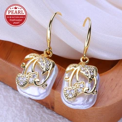 FENASY Natural Freshwater Big Baroque Pearl 18K Gold Plated Drop Earrings For Women Fashion Party Wedding Jewelry Birthday Gift