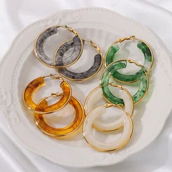 New Colored Acrylic Earrings for Women Gold Color Stainless Steel Hoop Earrings Aesthetic Anti Fading Wedding Party Jewelry Gift