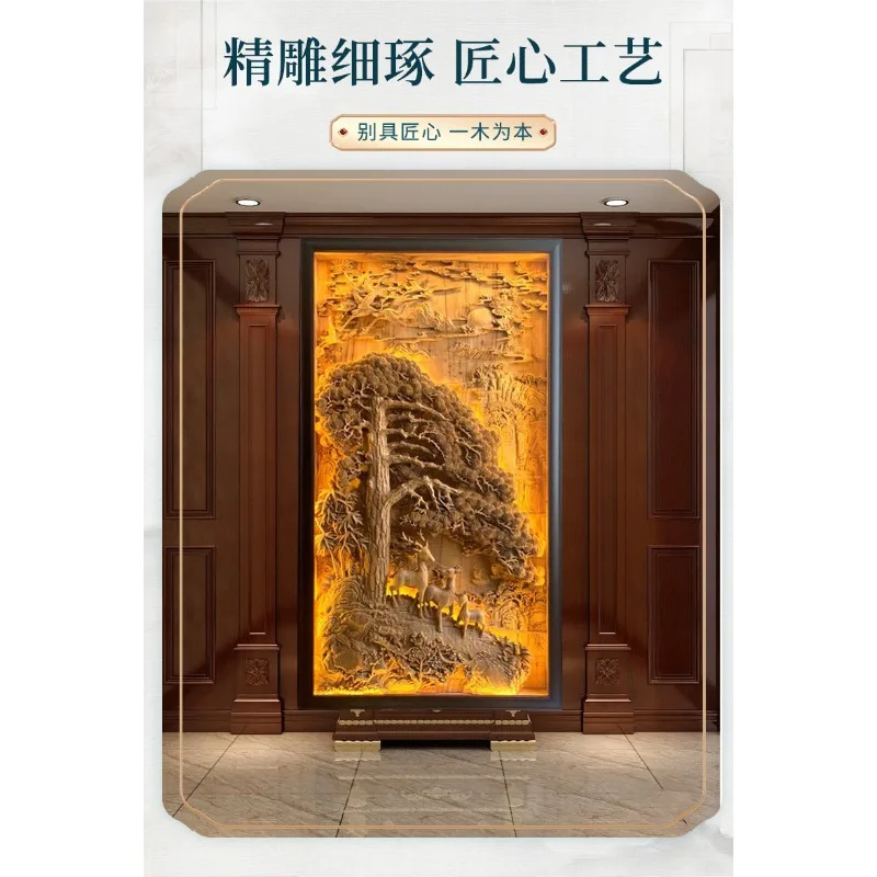 Carved partition wood carving screen solid wood porch welcome pine single-sided seat screen, wooden carving home furnishing