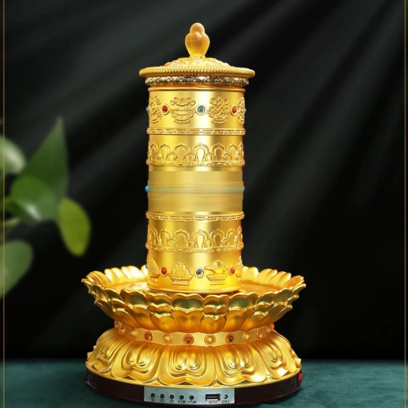 

New lotus wheel electric drum transfer wheel living room home ornament eight auspicious gold drum gold bucket