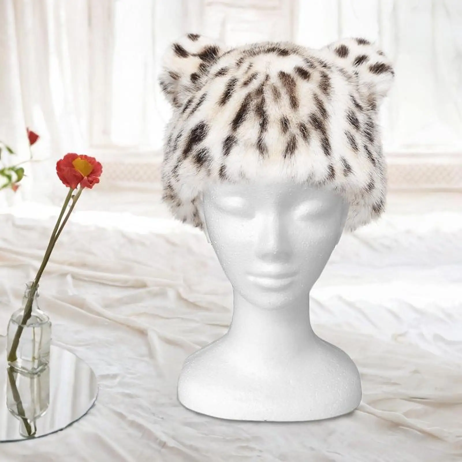 

Теплая зимняя шапка, головной убор, женская шапка с леопардовым принтом, шапка из искусственного меха, шапка с медвежьими ушками