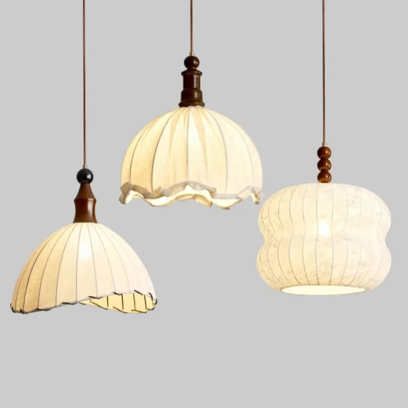 French Retro Fabric Pendant Lamps Wabi Sabi Cloth Hanging Lamp E27 Living Room Dining Room Bedroom Apartment Atmosphere Lights