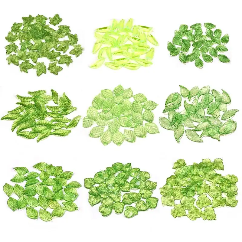 30/50pcs Green Leaf Shape Beads Glass and Acrylic Beads for Jewelry Making Handmade DIY Necklace Bracelet Ankle Accessories