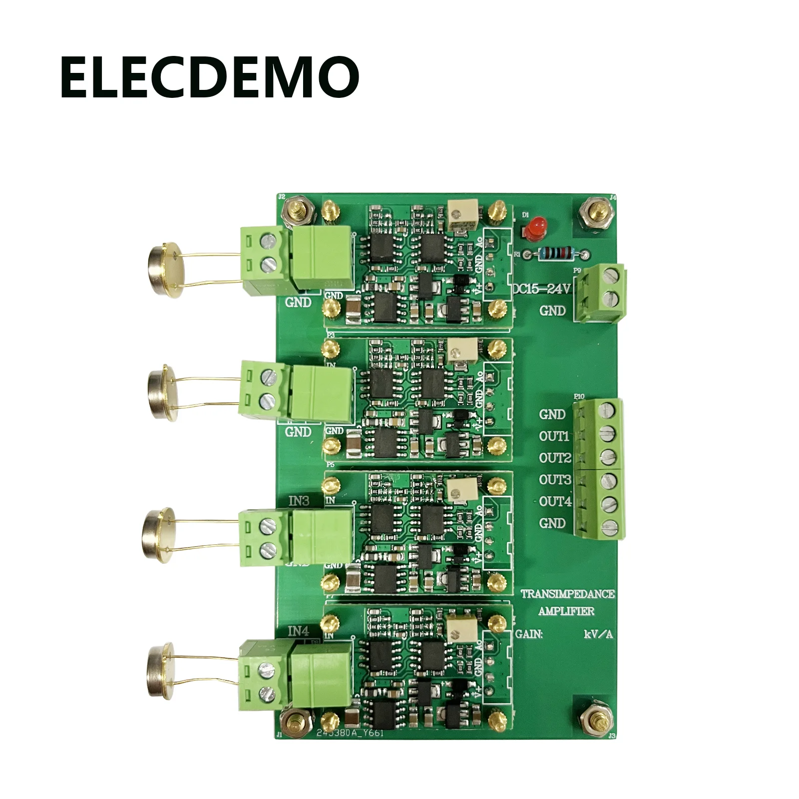 4-Quadrant Si PIN Photodiode Detector, Multi-Ch I-V TIA Amplifier Module, High Sensitivity Low Noise Light Sensor Board DIY Kit