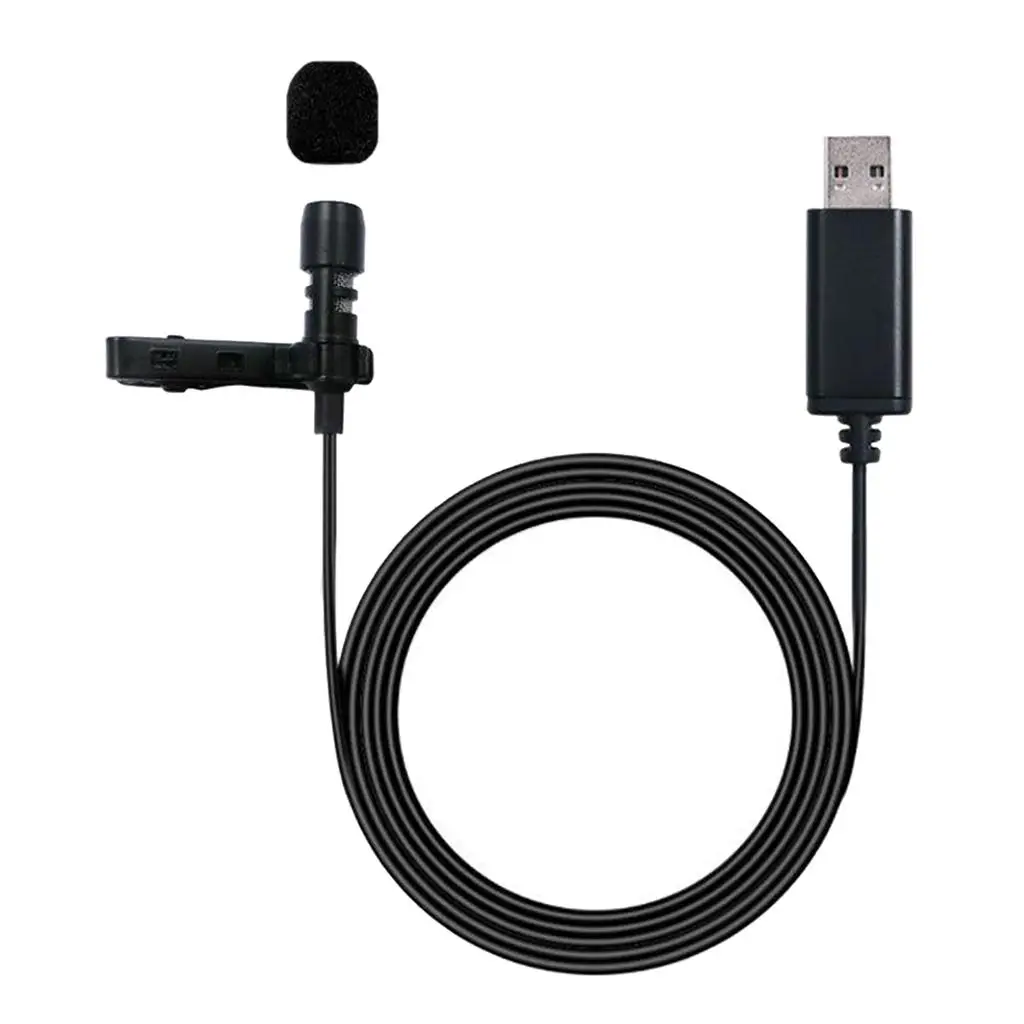 External USB Lavalier Microphone Portable Wired Mic Collar Clip Lapel Lavalier Mic for Laptop PC Lound Speaker