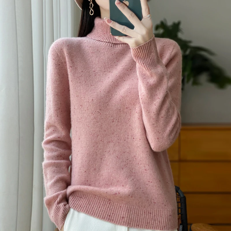 Women's Sweater 100% Merino Wool First-line Knitted Pullover Spring Autumn New Style Base Sweater Fashionable High Collar Tops