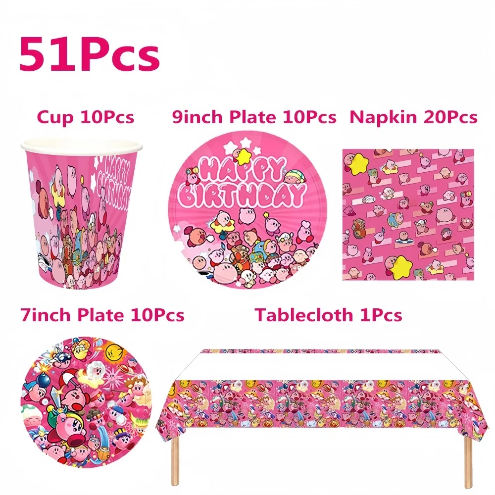 decoracao-de-festa-de-aniversario-star-kirbyeds-conjunto-completo-de-utensilios-para-festa-pratos-canecas-guardanapos-banners-presentes-e-brinquedos