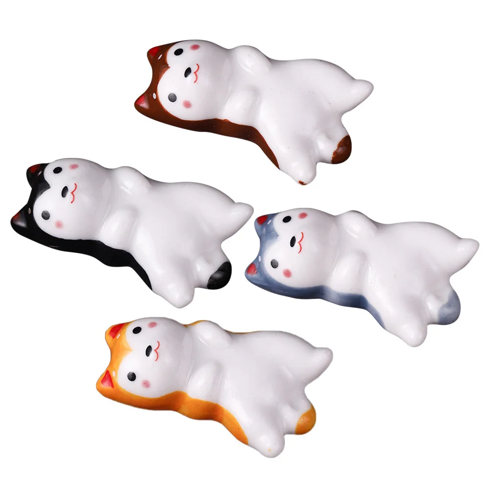 

4Pcs Chopstick Rest Ceramic Cartoon Dog Shape Fork Spoon Holder Table Decor for Dining Elegant Anti-Slip Design Lovely Kitchen