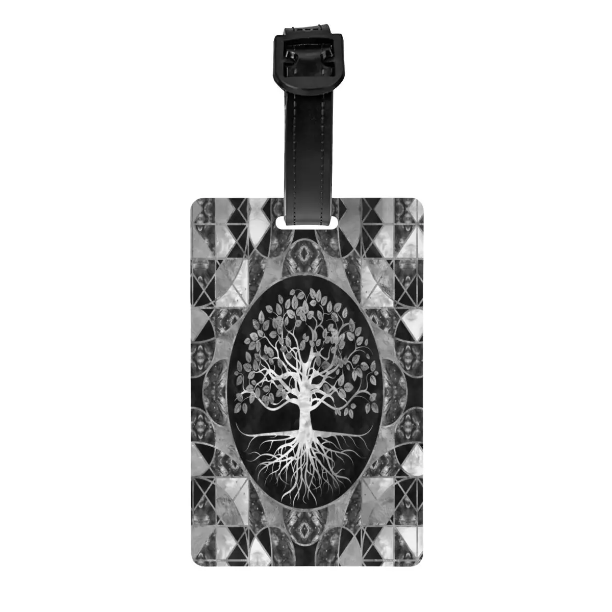 Tree Of Life Gray Scale Gemstone Luggage Tags for Suitcases Viking Yggdrasil Privacy Cover Name ID Card